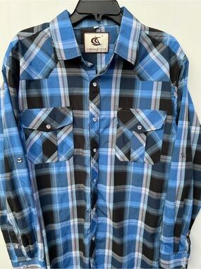 Men's Coevals Club Blue Plaid Snap Shirt SzL